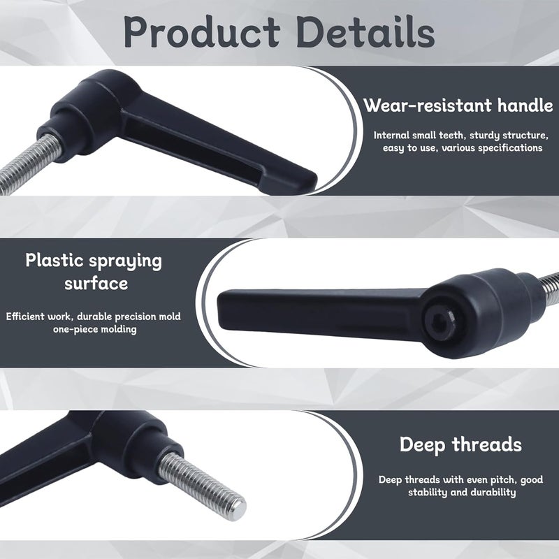 Begino Clamping Lever Handles with Quick Release Push Button Locking, 304 Stainless Steel M6 x 20mm Stud - Black (6 Pack) - Image 5